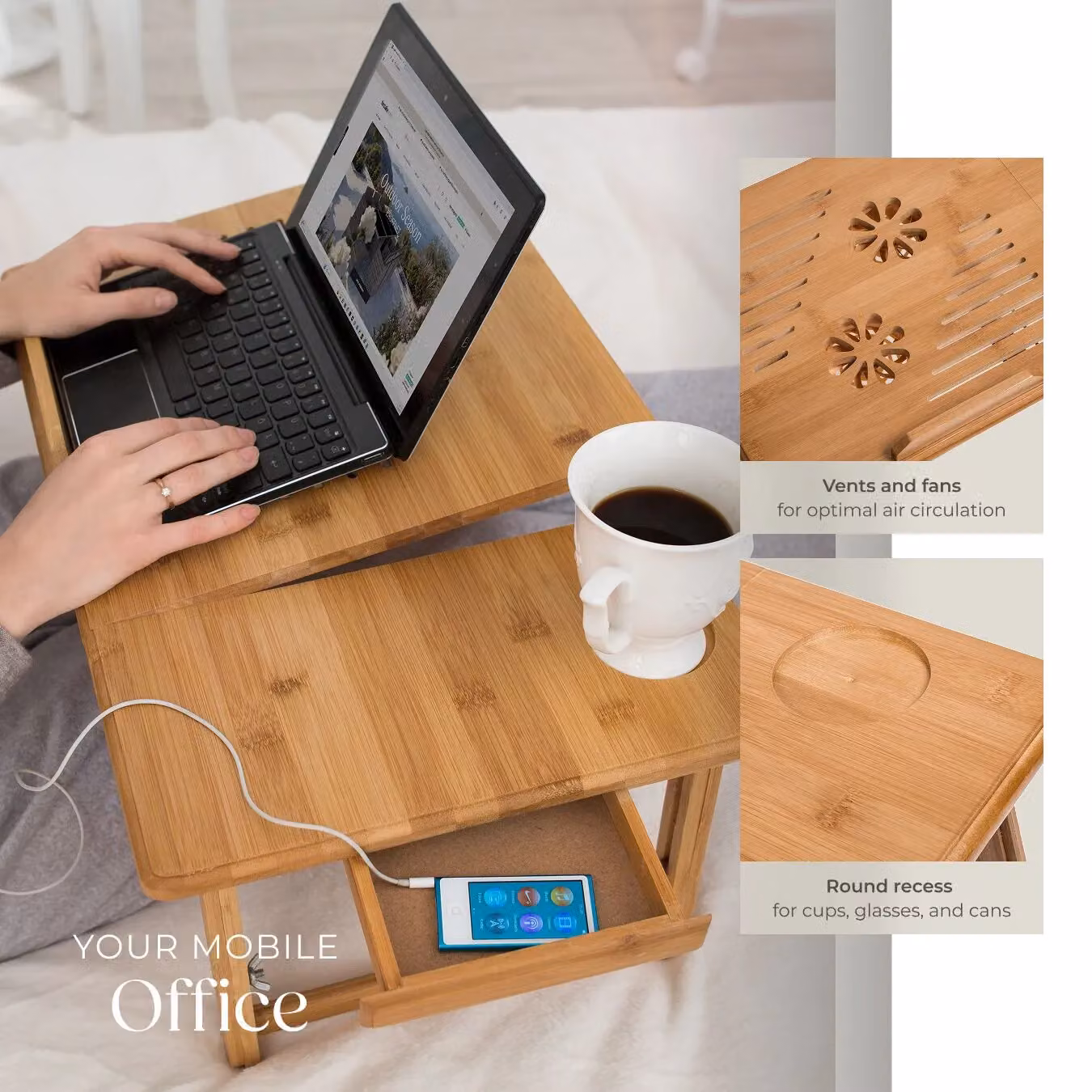 tectake Kerstin Laptop Stand in Brown with Height-Adjustable Tilting Bamboo Top – 3