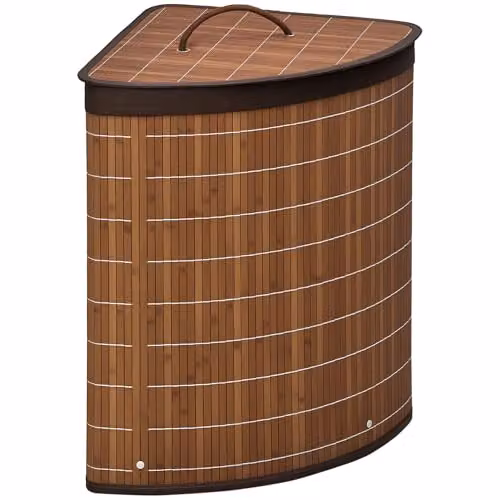HOMCOM Bamboo Laundry Basket with Lid and Handles, Brown, 55 L