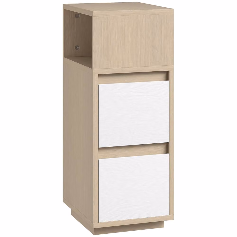 Wyld Haus Noyo Slim Bedside Table in Natural Wood Finish with 2 Drawers and Open Shelf – 2