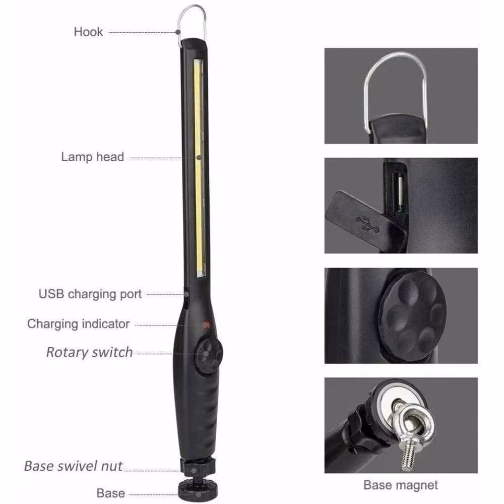 EONLION 2-Pack Portable COB LED Work Lights in Black with Magnetic Base and Adjustable Rotary Stand – 3