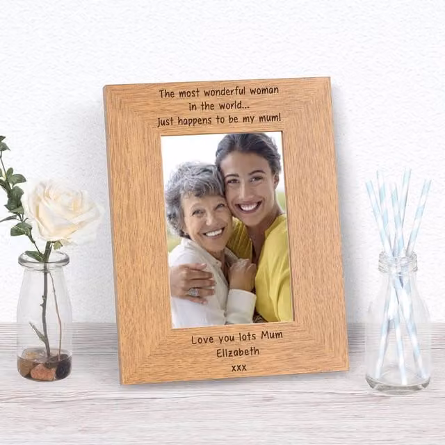 Uniqueful Personalised Wonderful Woman Wood Picture Frame, Brown, W/D/H: 19.5 x 19.5 x 24.5 cm