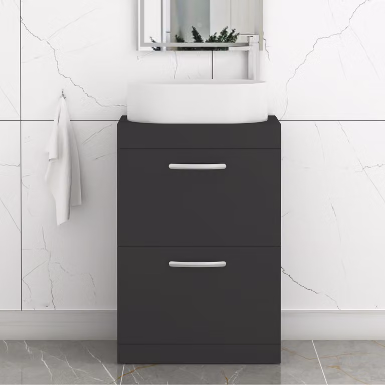 Royal Bathrooms Turin 500mm Floor Standing 2 Drawer Vanity Unit with Countertop Basin in Matte Black