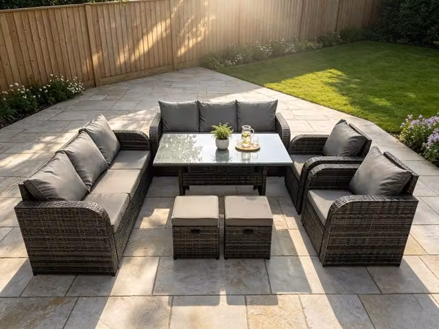 Fimous 10-Seater PE Rattan Garden Furniture Set with Reclining Sofa and Table in Dark Grey