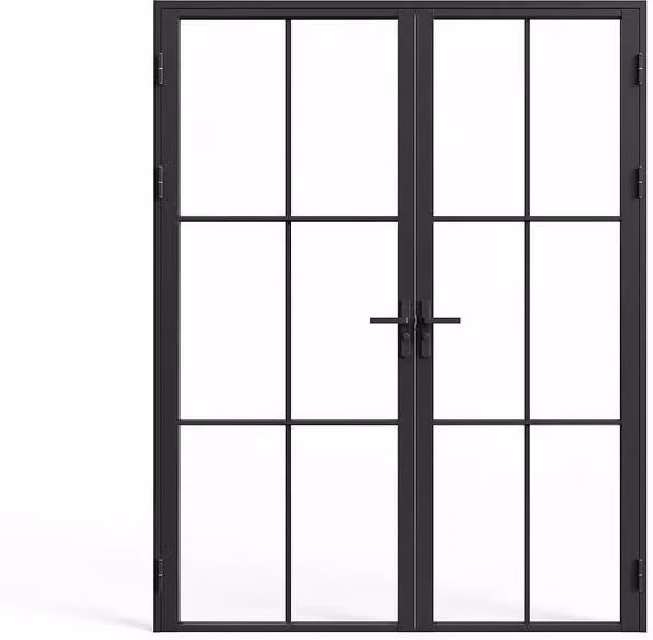 Vente-unique Double Door Unit in Black Aluminium and Tempered Glass, H: 204 cm, W: 146 cm
