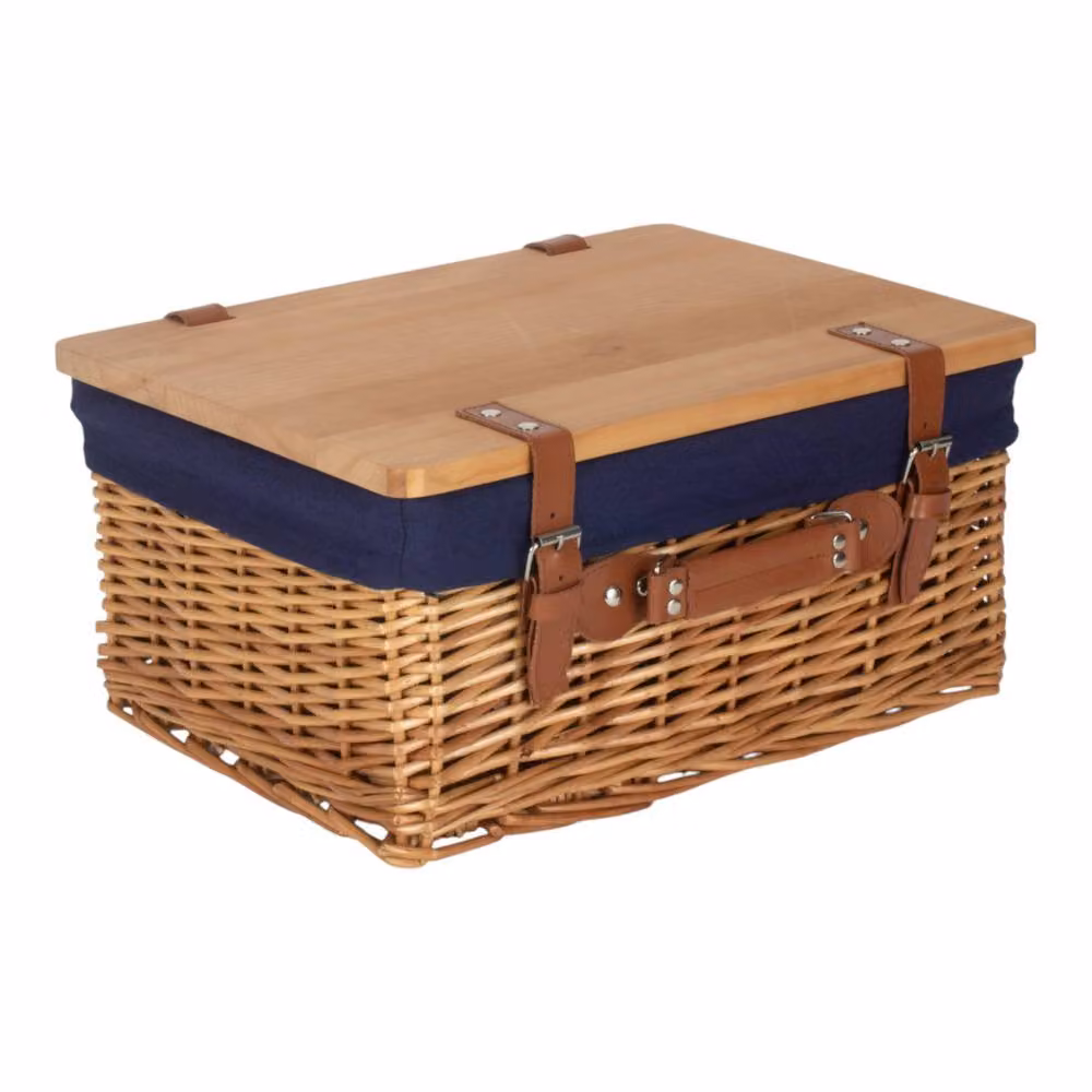 Red Hamper Medium Double Steamed Willow Empty Picnic Basket with Navy Lining and Pinewood Lid – 2