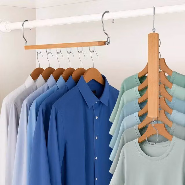 SPETLEK 4 Pack Brown Wooden Space Saving Hangers with 360 Degree Swivel Hook – 1