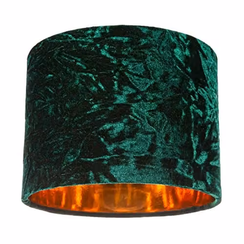 Happy Homewares Modern Green Crushed Velvet Circular Drum Lampshade with Copper Inner – 1