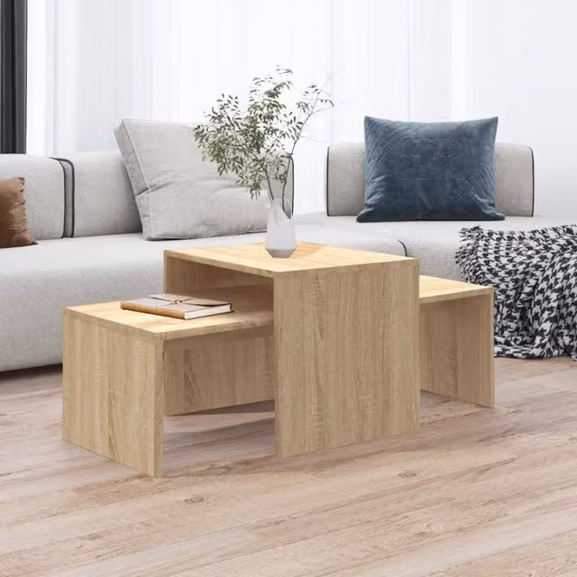 Berkfield Home Sonoma Oak Coffee Table Set in Brown, W/D/H: 100 x 48 x 40 cm