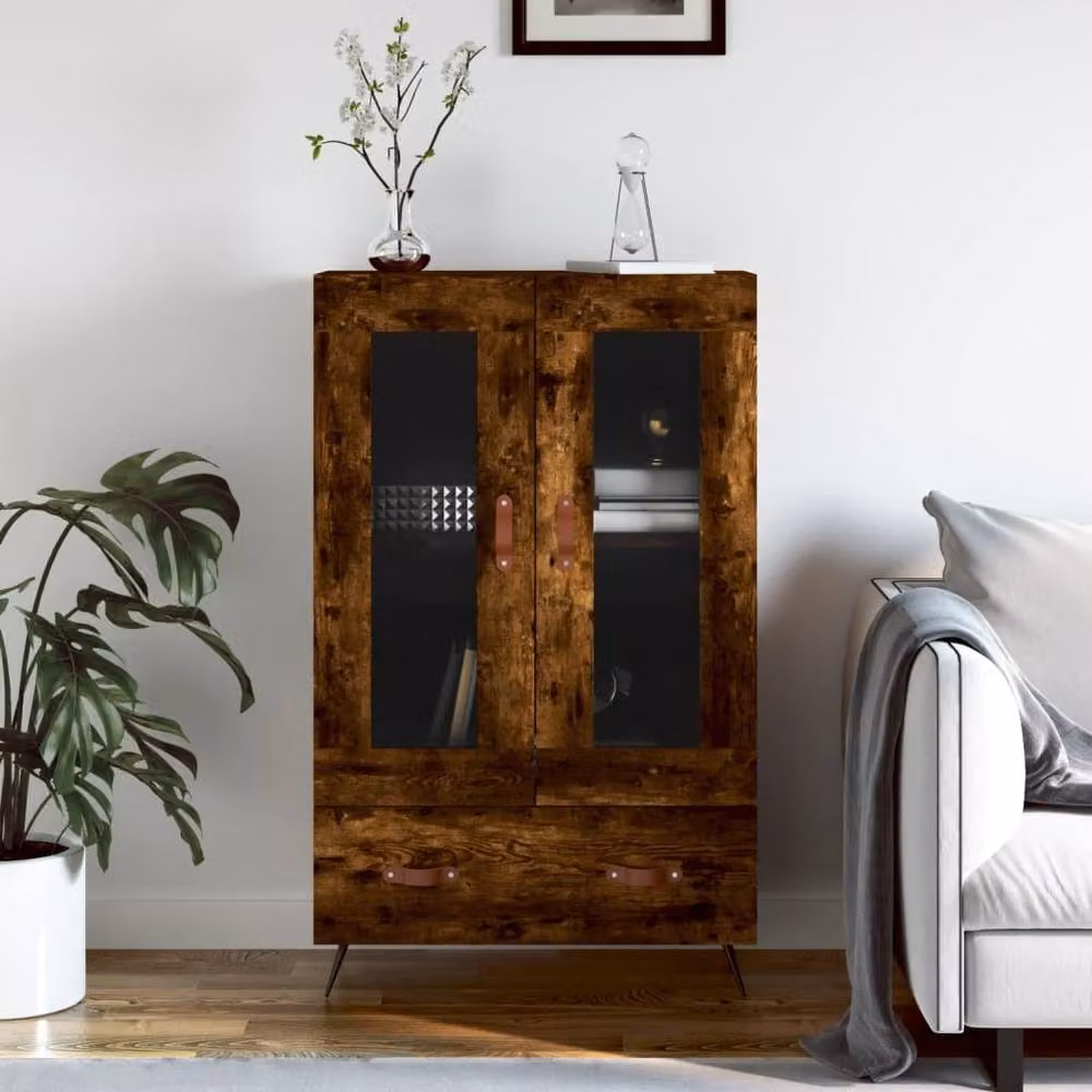 Berkfield Home Highboard in Smoked Oak and Brown with Glass Doors, W/D/H: 69.5 x 31 x 115 cm – 2