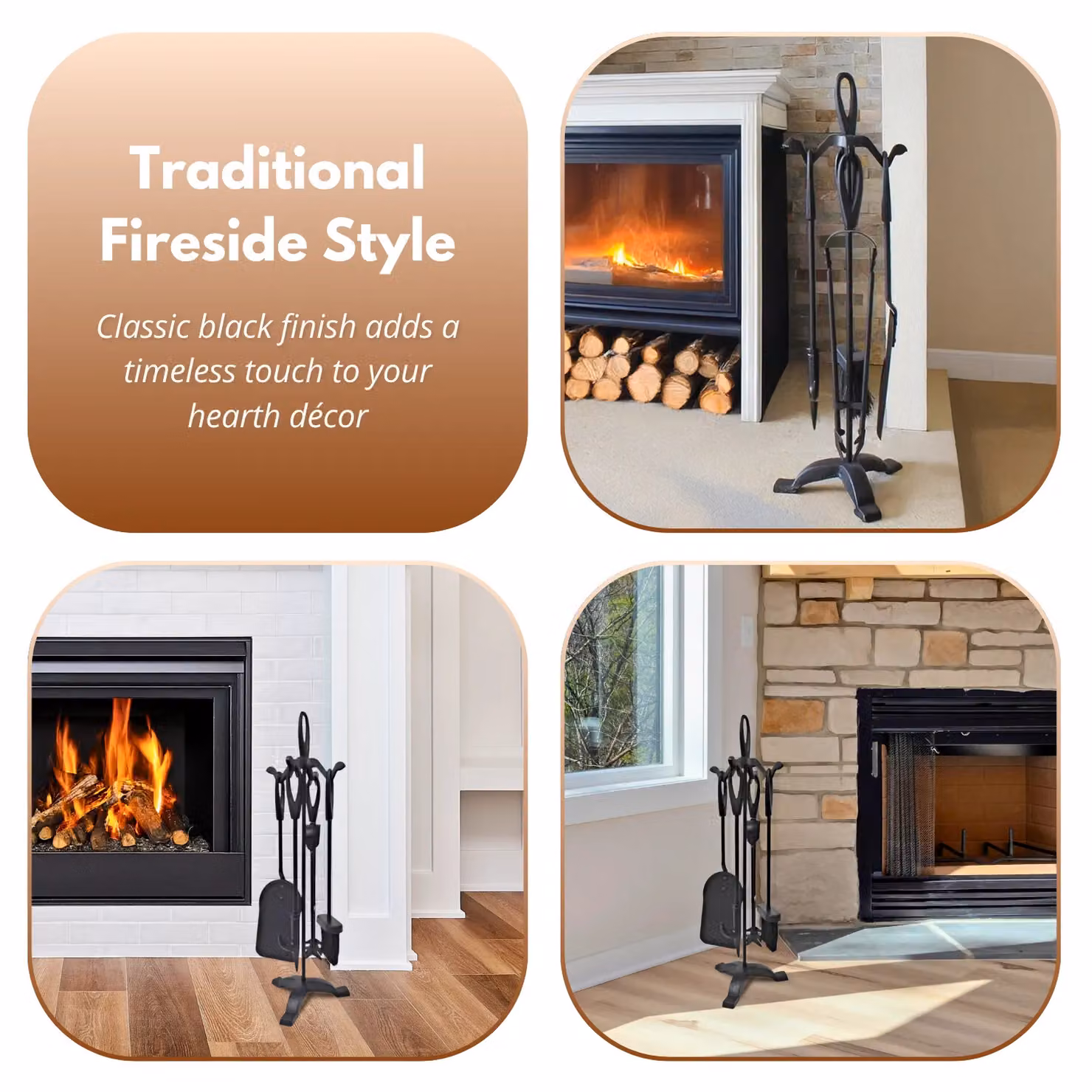 Marco Paul 5pc Cast Iron Fireside Accessory Set in Black – 4