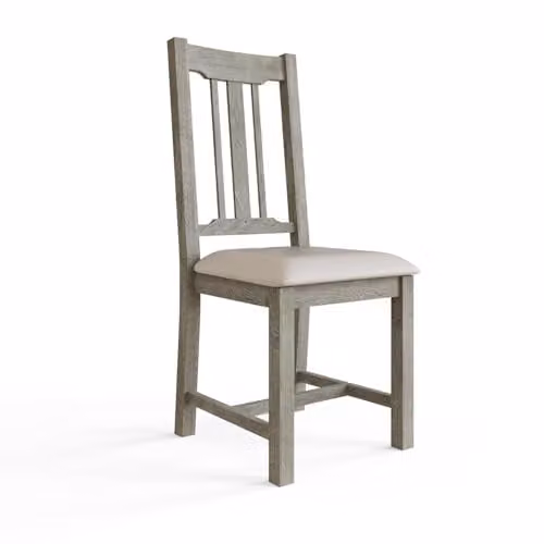 FWStyle Set of 2 Grey Limewashed Reclaimed Pine Dining Chairs with Fabric Seats – 1