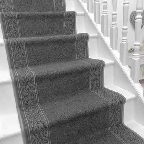 runrug St Tropez Hardwearing Stair Runner Rug, Grey, W: 100 cm, L: 450 cm, Thickness: 0.54 cm