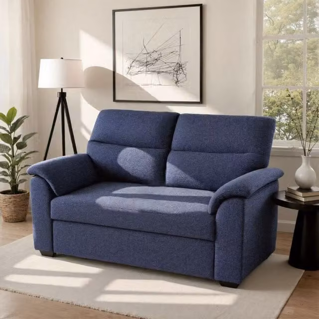 Home Garden Direct Tivoli 2 Seater Pull-out Sofa Bed in Blue Luxury Boucle Woven Fabric