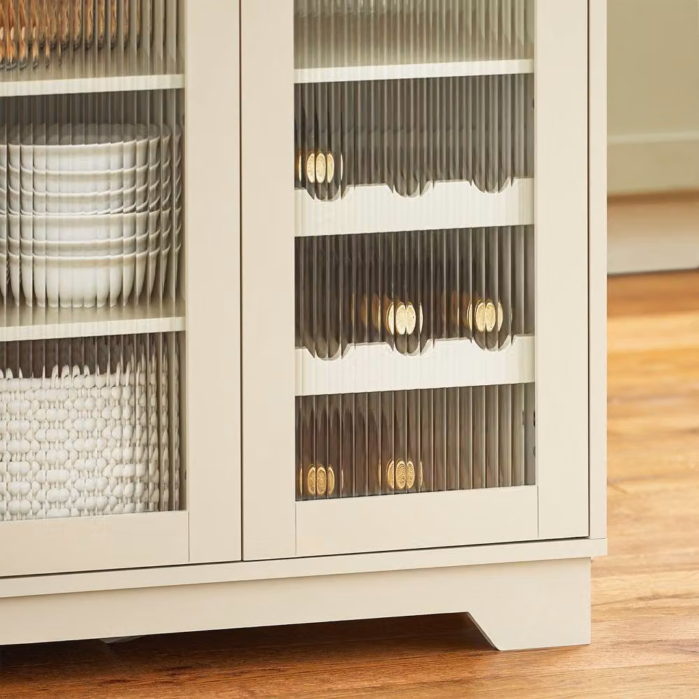SoBuy Modern Kitchen Sideboard with Glass Doors and Wine Rack in Beige – 3