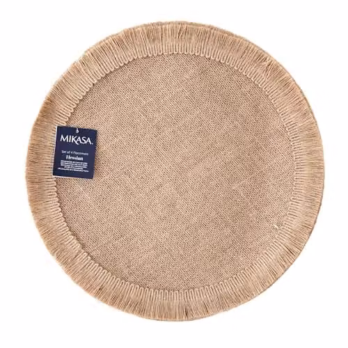 Mikasa Set of 4 Round Jute Woven Placemats, Beige, Diameter: 38 cm
