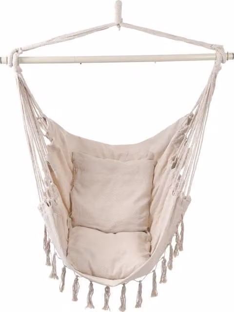 Breeins White Outdoor Canvas Hammock Swing Chair with Metal Frame and Weatherproof Cushions