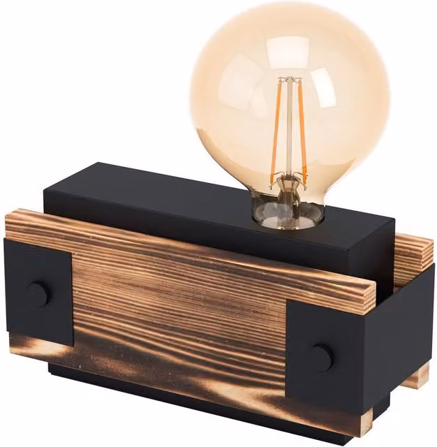 Loops Table Lamp in Black Steel and Wood with 1 x 16W E27 Bulb