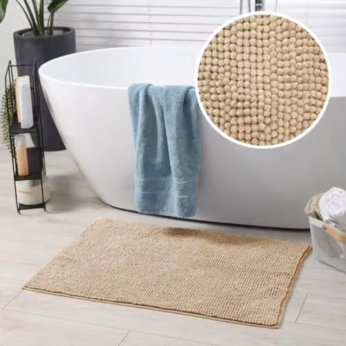 Allure Bath Fashions Bobble Chenille Microfibre Non Slip Bath Mat in Beige or Sand, W: 50 cm, D: 80 cm – 2