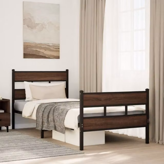 Berkfield Home Single Metal Bed Frame with Headboard and Footboard in Brown, W/D/H: 90 x 190 cm – 1
