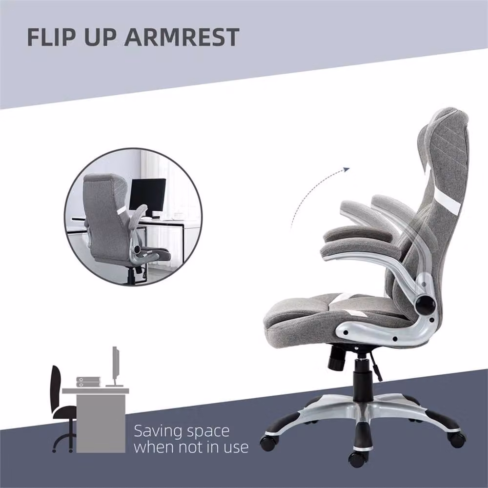Nordara Grey Fabric Modern Swivel Task Chair with Headrest and Armrests – 2