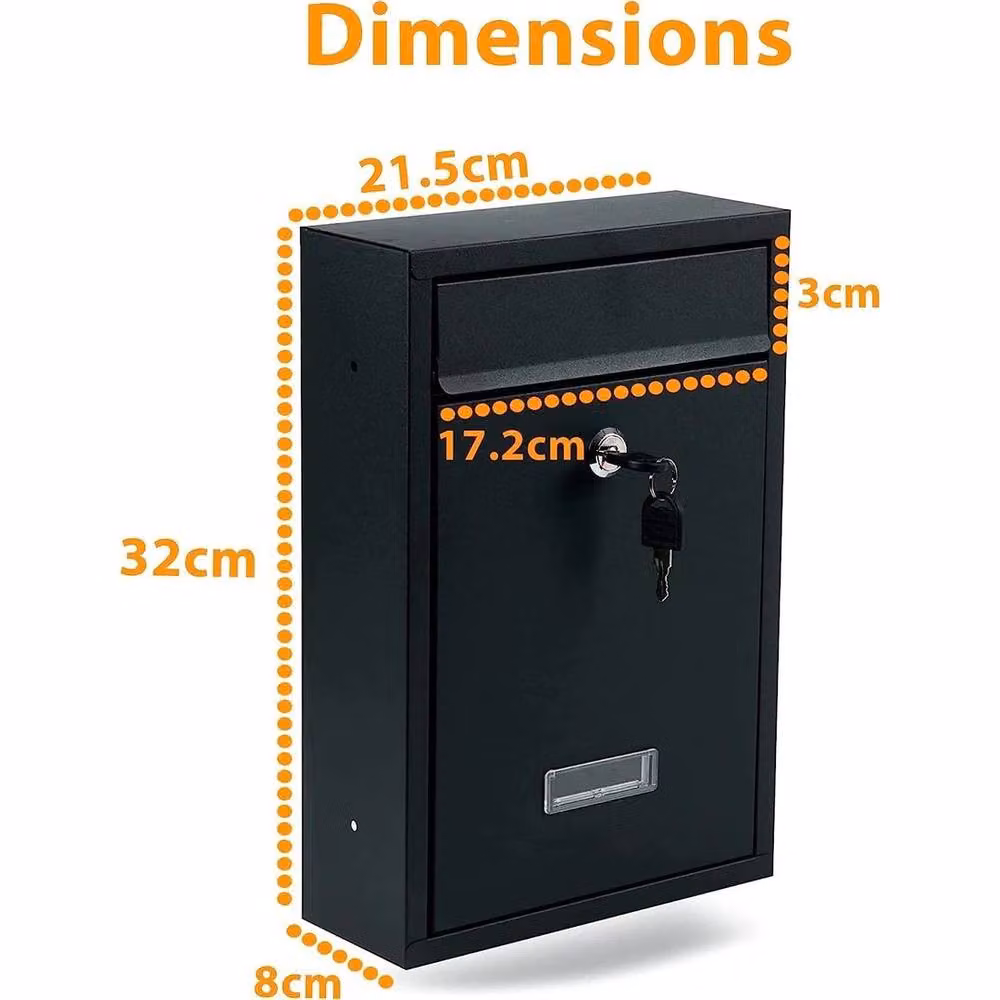 FLAVORA Lockable Wall Mounted Metal Letterbox in Black – 5