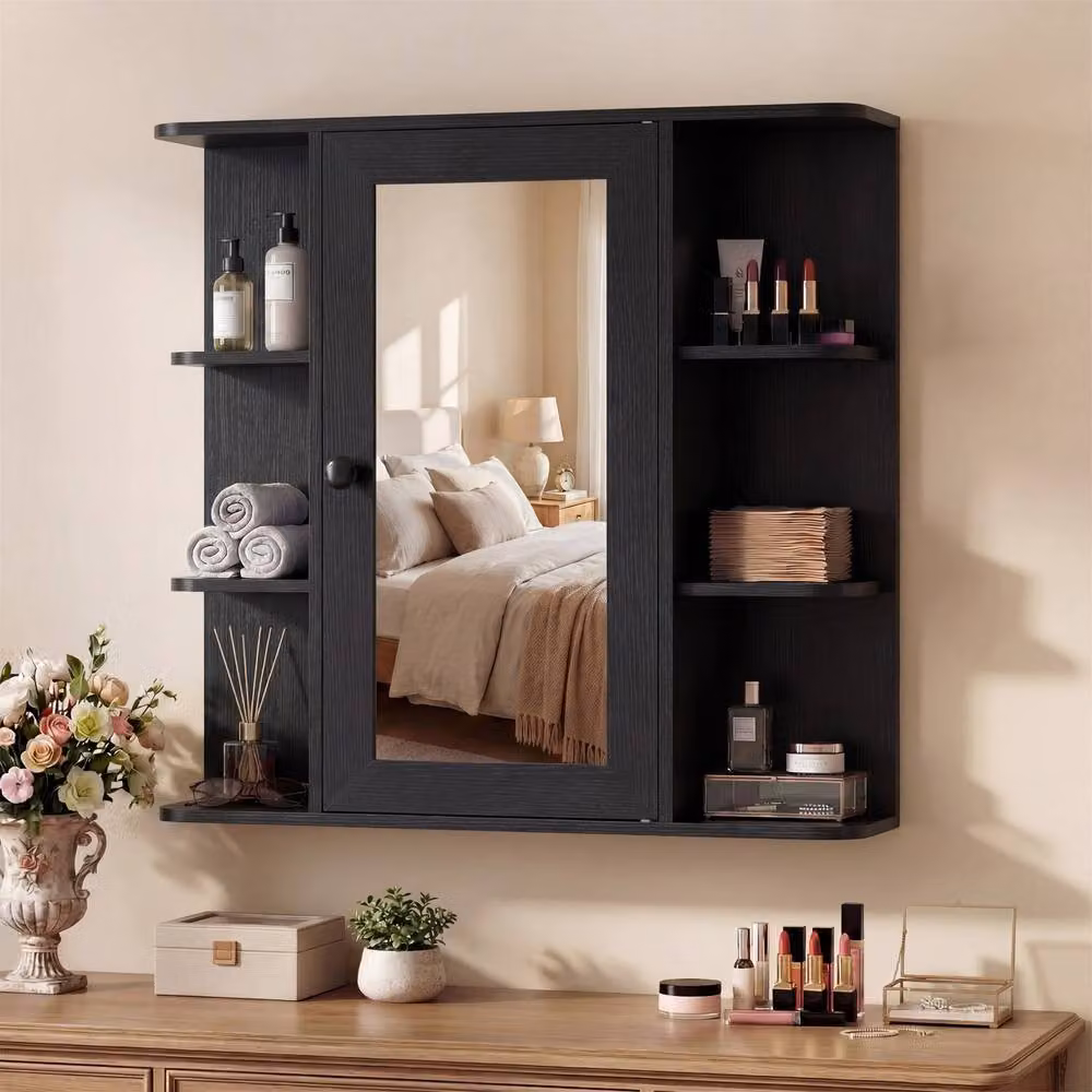 Gymax Wall Mounted Black Matt Bathroom Medicine Cabinet with Mirror and Internal Shelves – 9