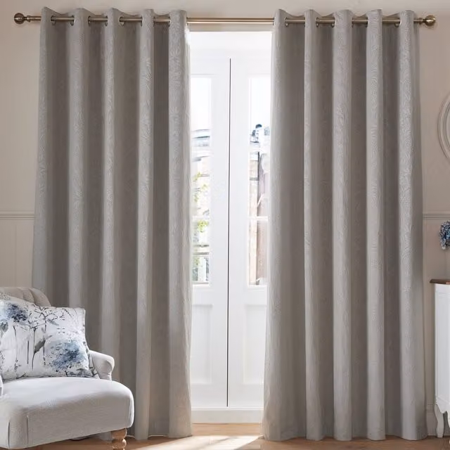 Laura Ashley Grey Velvet Floral Eyelet Curtains