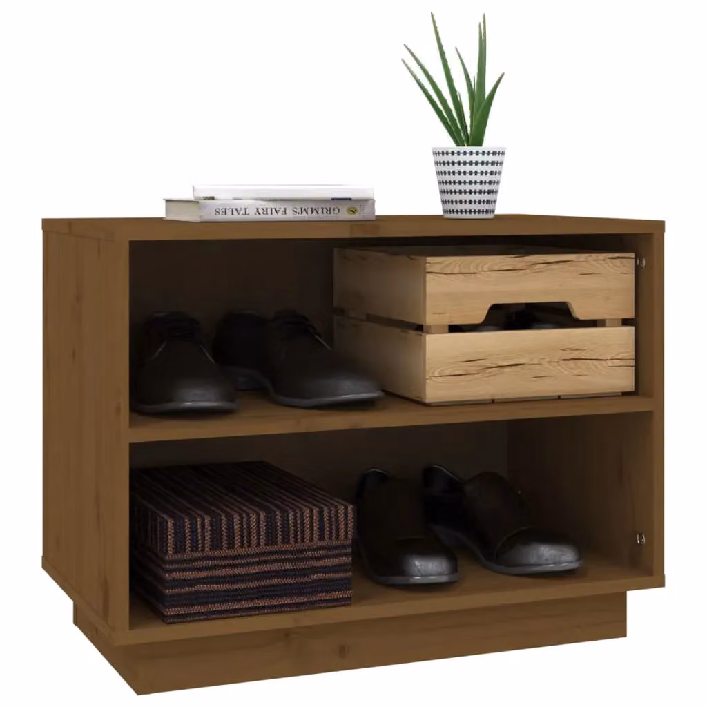 Berkfield Home Solid Wood Pine Shoe Cabinet in Honey Brown, W: 60 cm, D: 34 cm, H: 45 cm – 3