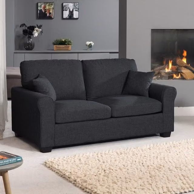 Artemis Home Dawson Fabric Sofabed in Black Anthracite with Solid Wood Frame and Pull Out Drawer, 100 x 200 cm