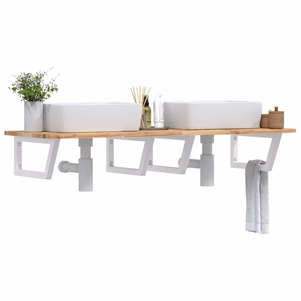 Berkfield Home Elegant Wall Mounted Basin Shelf in Brown Acacia Wood and Steel