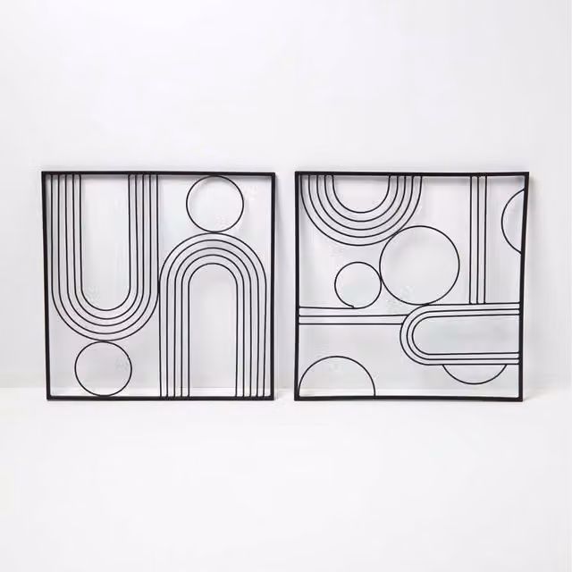 Homescapes Abstract Geometric Metal Wall Art in Black