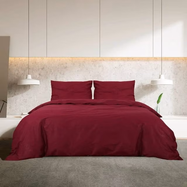 Berkfield Home Elegant Cotton Duvet Cover and Pillowcase Set in Burgundy, W: 220 cm, D: 240 cm – 1