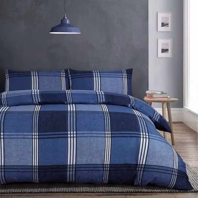 Velosso Modern Checked Duvet Cover and Pillowcase Set in Blue
