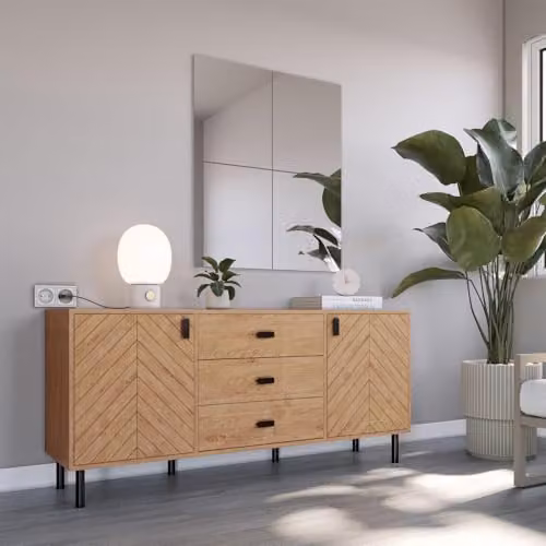 Seconique Modern 2 Door 3 Drawer Sideboard in Brown and Black – 2