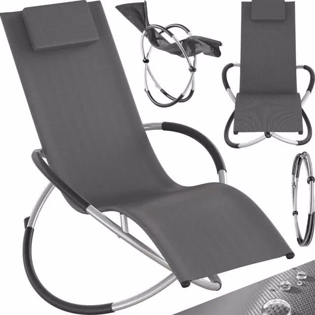 tectake Paulina Ergonomic Foldable Sunbed in Grey with Adjustable Headrest and Textilene Fabric