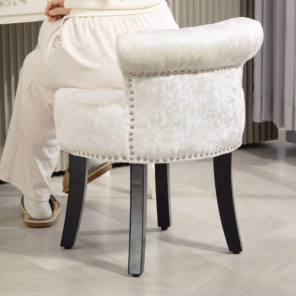 Wyld Haus Salami Beige Velvet Dressing Table Stool with Rubberwood Legs, H 62 cm x W 54 cm x D 50 cm – 7