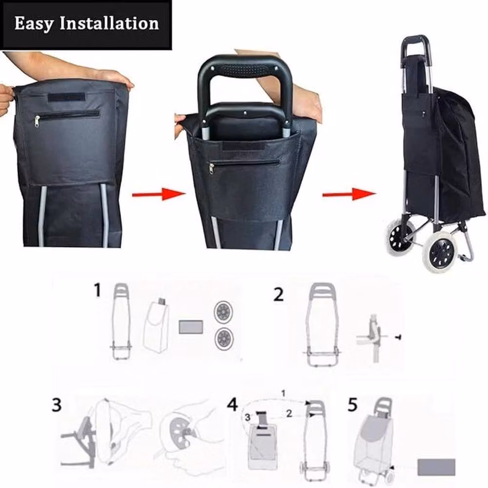 VOGREX Black Aluminium Frame Waterproof Shopping Trolley Grocery Cart – 3