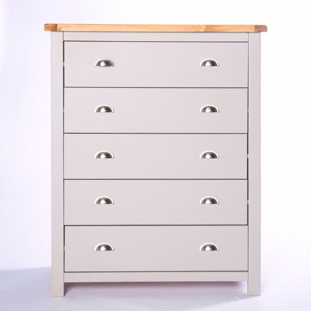 Cabinet Bits Argenta 5 Drawer Chest of Drawers in Light Grey with Chrome Cup Handles
