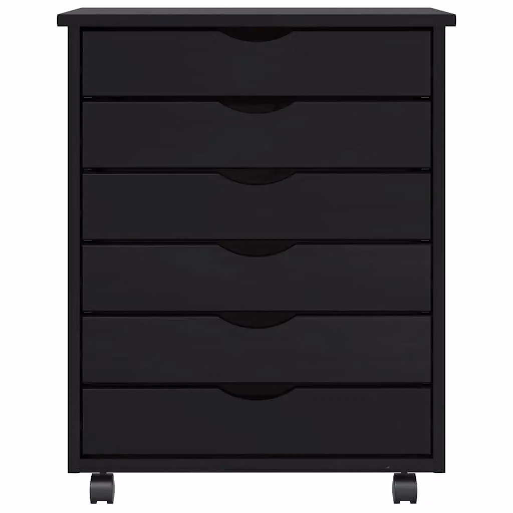 Berkfield Home MOSS Rolling Cabinet with Drawers in Black Solid Pine Wood – 3