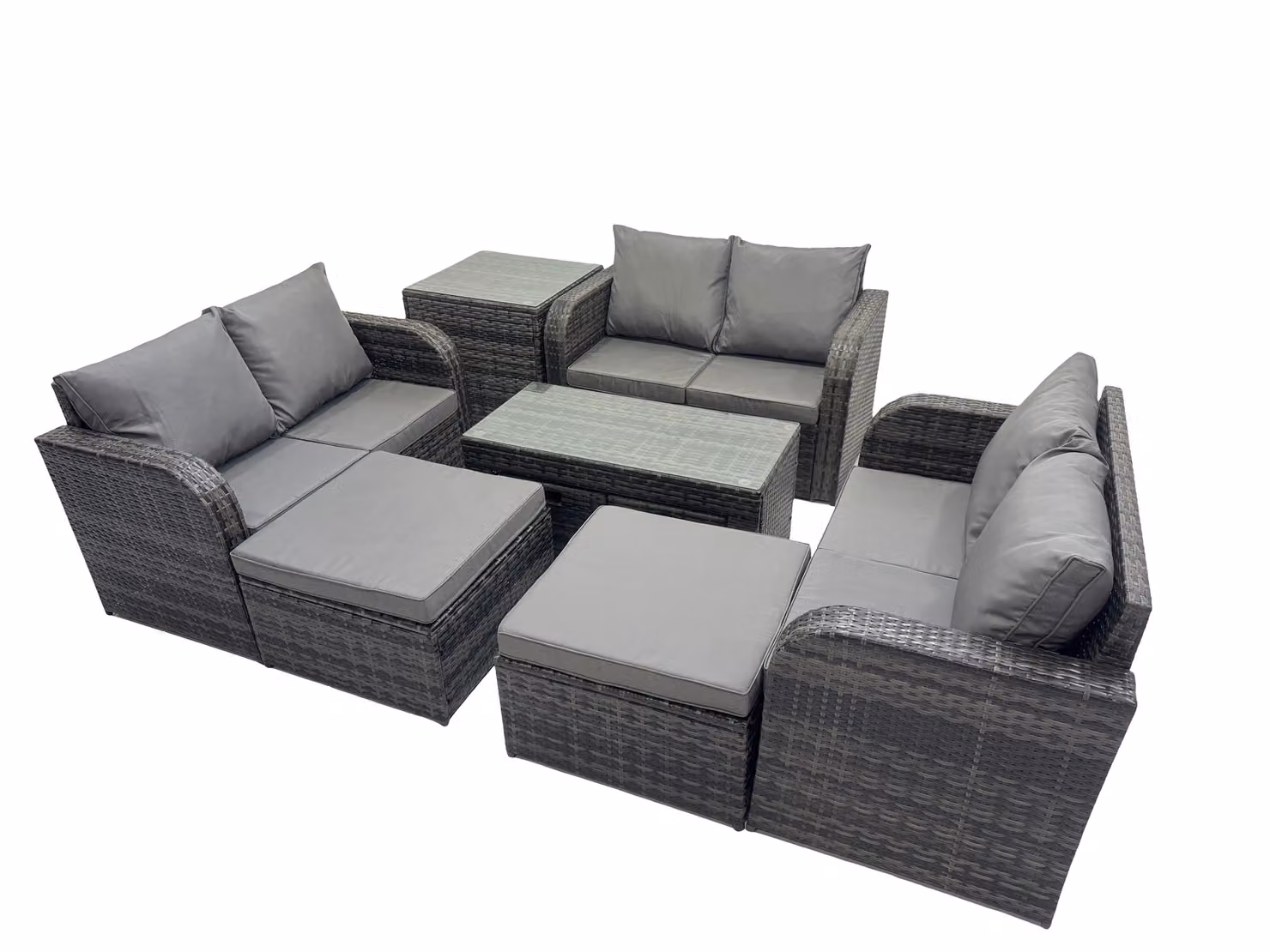 Fimous Garden Outdoor Furniture Set with Side Table and 2 Big Footstools in Dark Grey – 2