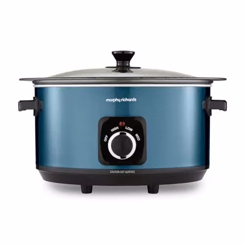 Morphy Richards Accents 6.5L Sear and Stew Slow Cooker with Non Stick Aluminium Pot and Glass Lid, Blue – 1