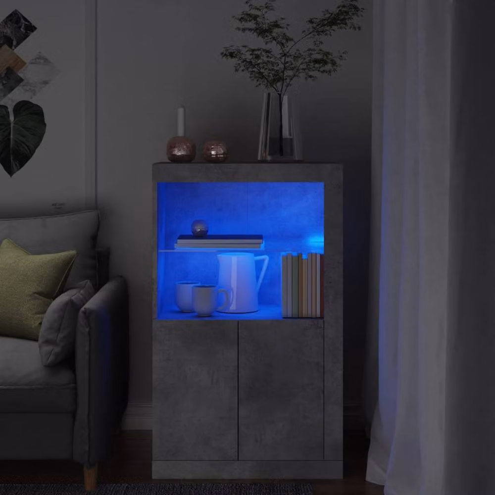 Berkfield Home Modern Side Cabinet in Grey with Integrated LED Lighting and Glass Doors – 2