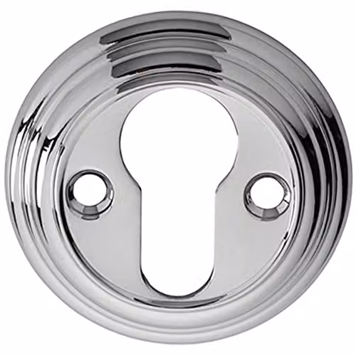 Loops 55mm Euro Profile Round Reeded Escutcheon Keyhole Cover in Polished Chrome