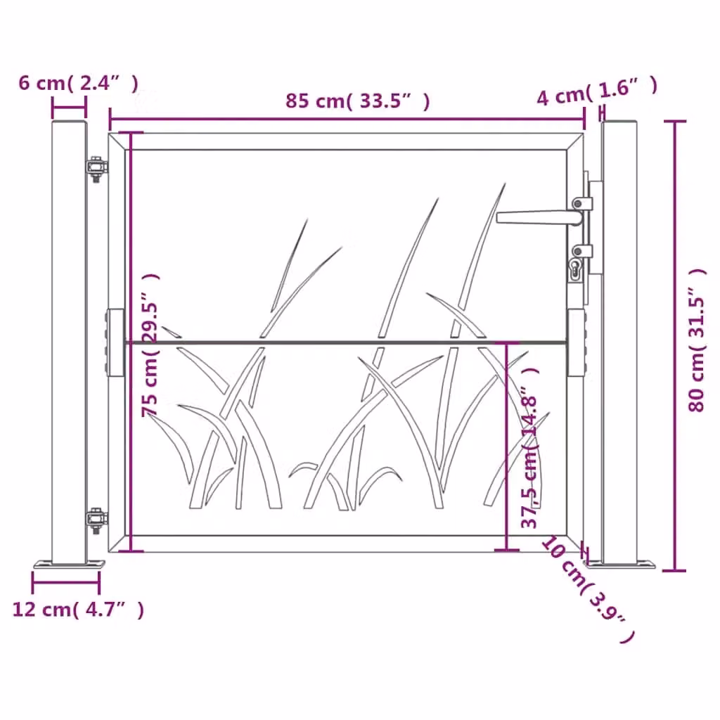 Berkfield Home Garden Gate in Brown Corten Steel with Grass Design, W: 105 cm, H: 80 cm – 4