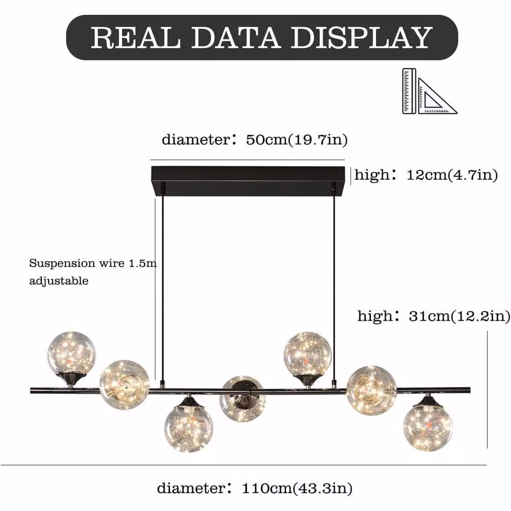 Garwarm 7 Dimmable LED Linear Pendant Light with Transparent Glass and Black Metal Finish, Height Adjustable – 2