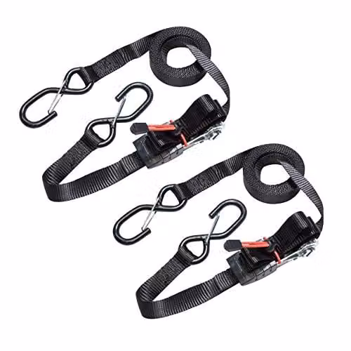 Master Lock Ratchet Tie Down Strap with S-Hooks, Black, Pack of 2, Strap Length: 4.25 m, Strap Width: 25 mm