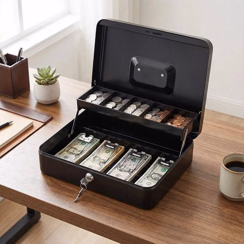 Spetlek Black Heavy Duty Steel Cash Box Security Money Storage with Lid – 4