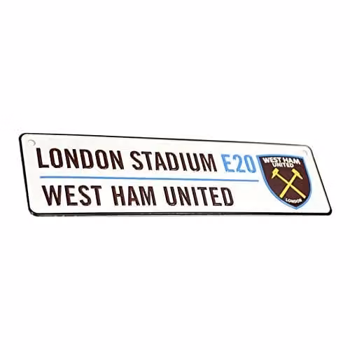 West Ham United FC 3D Embossed Metal Hanging Street Sign Wall Plaque in White and Black – 1