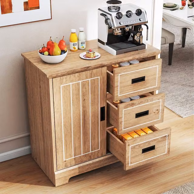 COSTWAY Rustic Brown Wood Farmhouse Sideboard