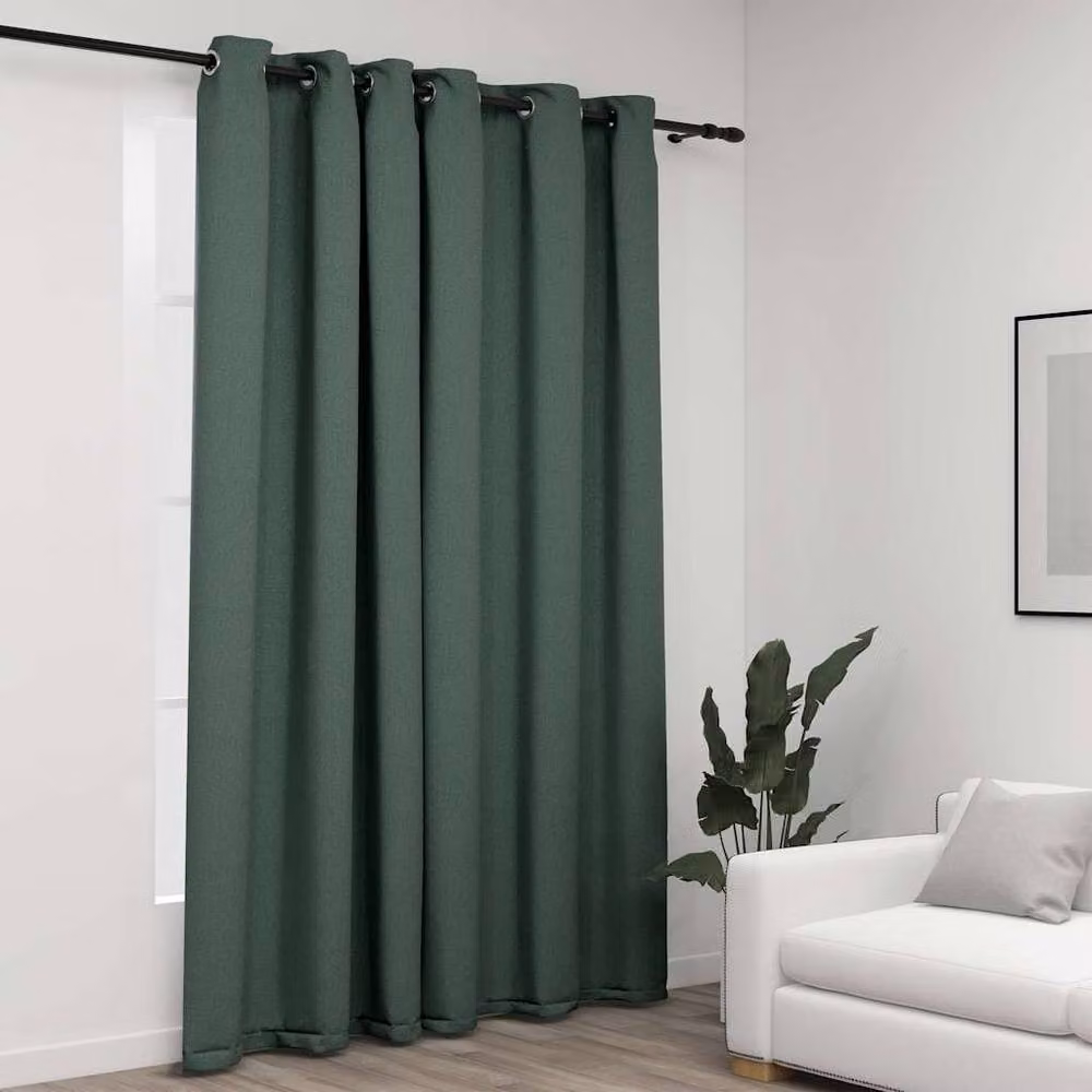 Berkfield Home Linen-Look Green Blackout Eyelet Curtains, W: 290 cm, H: 245 cm – 2